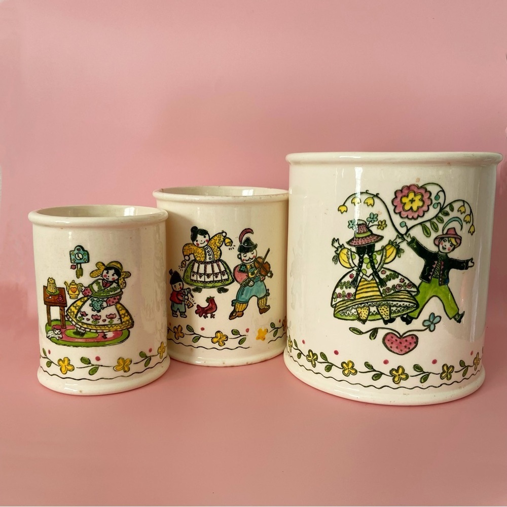 Vintage folklore canister ceramic jar kitchen set home decor poppytrail